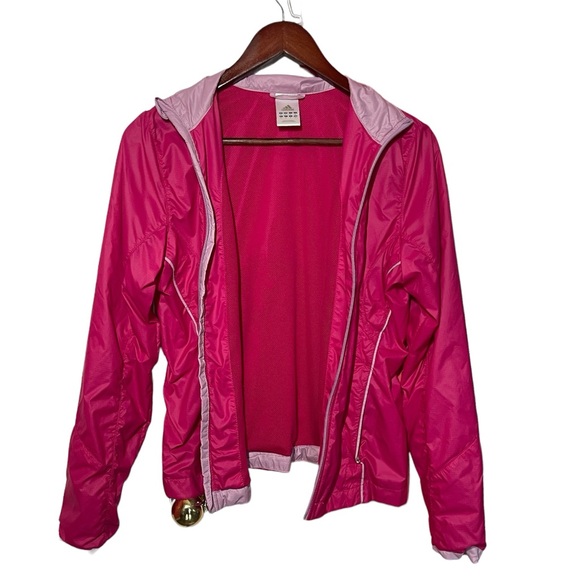 Adidas Women's Small Hot Pink Jacket Windbreaker Full Zip Reflective Strips - Picture 2 of 11